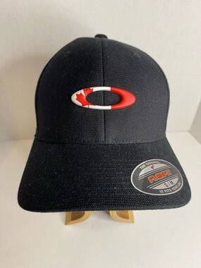 Oakley Black Flexfit Hat with Red & White Canada Logo
